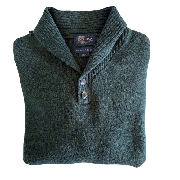 Pendleton Mens Washable Shetland Wool Shawl Collar Sweater Dark Green Large NWOT